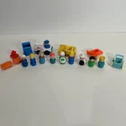Vintage Fisher Price Little People  Lot Of 18 pieces Wooden  taxi/plane etc