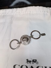 Coach Valet Key Chain Key Ring Key Chain Bag Charm Turnlock Silver Rhinestones