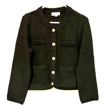 EUC Free Assembly Cardigan-Lg Sleeve, Button Down,Waffle Knit,Pockets, Black M