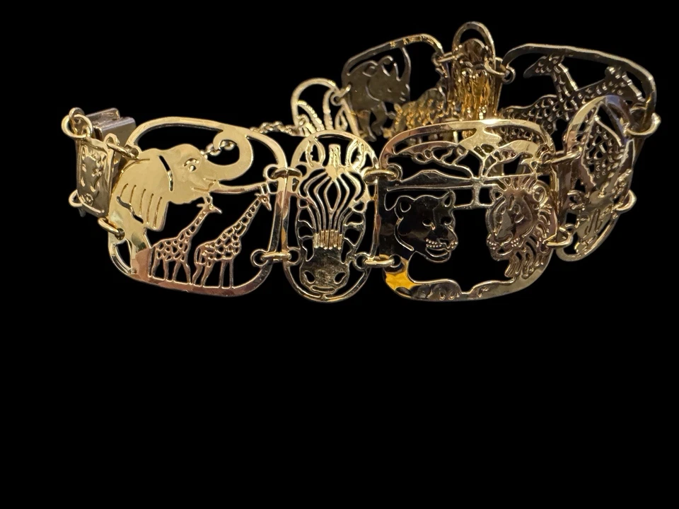 Brazalete Wild Bryde Chapado en Oro Filigrana África Safari Animales Elefante León E1 Foto 2 de 4