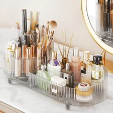 Rotating Makeup Organizer for Vanity with Brush Holder, Cosmetic Makeup Stora...
