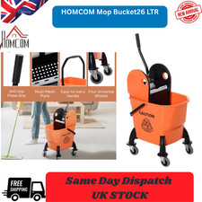 HOMCOM Mop Bucket with Wringer on Wheels for Floor Cleaning 26 Litre Yellow