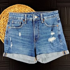 Old Navy Womens 4 Denim Stretch O.G. High Rise Distressed Cuffed Jean Shorts