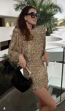 ZARA NEW FW24 OPEN-BACK ZW  SHORT SEQUINNED DRESS GOLD 9949/108 _XS-L