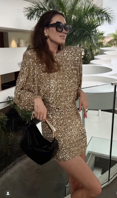 ZARA NEW FW24 OPEN-BACK ZW SHORT SEQUINNED DRESS GOLD 9949/108 _XS