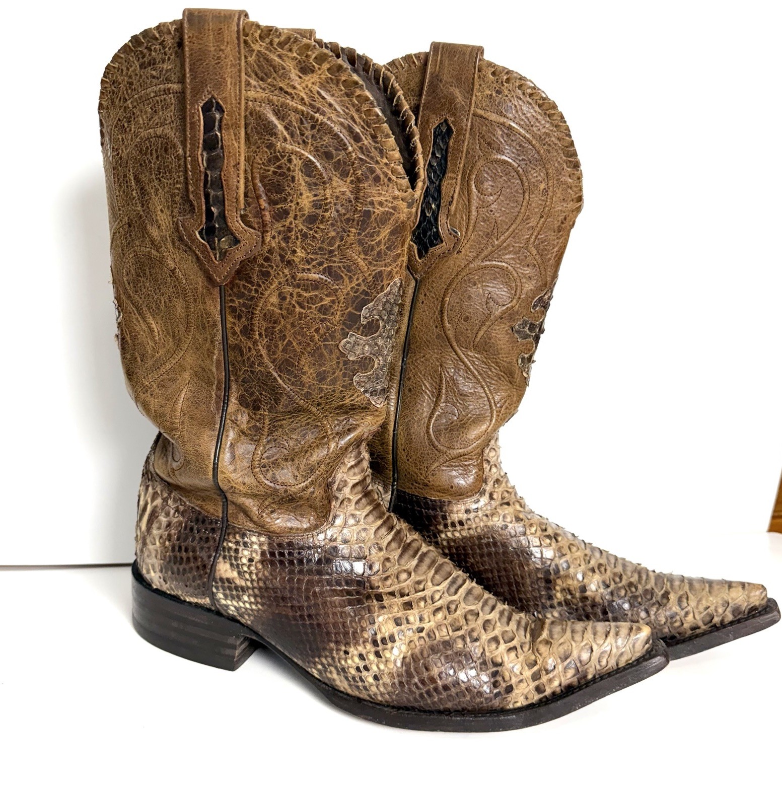 Genuine Python Snake Skin And Leather Cowboy Boot… - image 3
