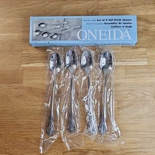 Oneida Mansfield Amadeus 7 5/8-Inch Iced Tea Spoons Stainless Steel 4 Pieces NEW