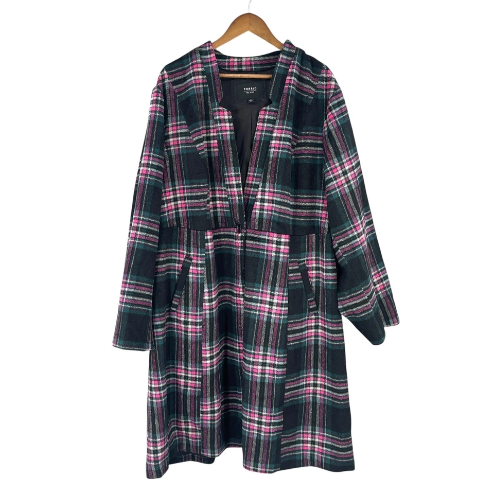 Torrid Academia Coat Women Plaid Preppy Lined Button Front Pockets Plus Size 5X - Image 3 of 4