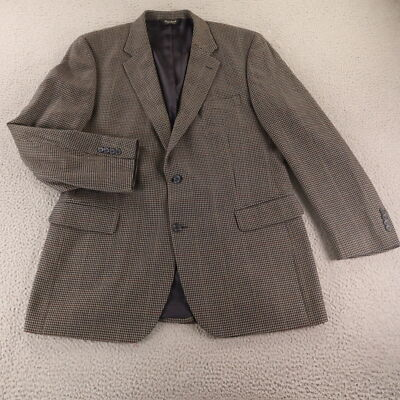 #ad #ad Jos A Bank Jacket L LT Beige Blue Gun Check Houndstooth 100% Wool Blazer 44L $89.97