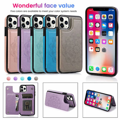 Embossed Magnetic Leather Wallet Card Slot Case For iPhone 11 12 13 14 15 16 Pro