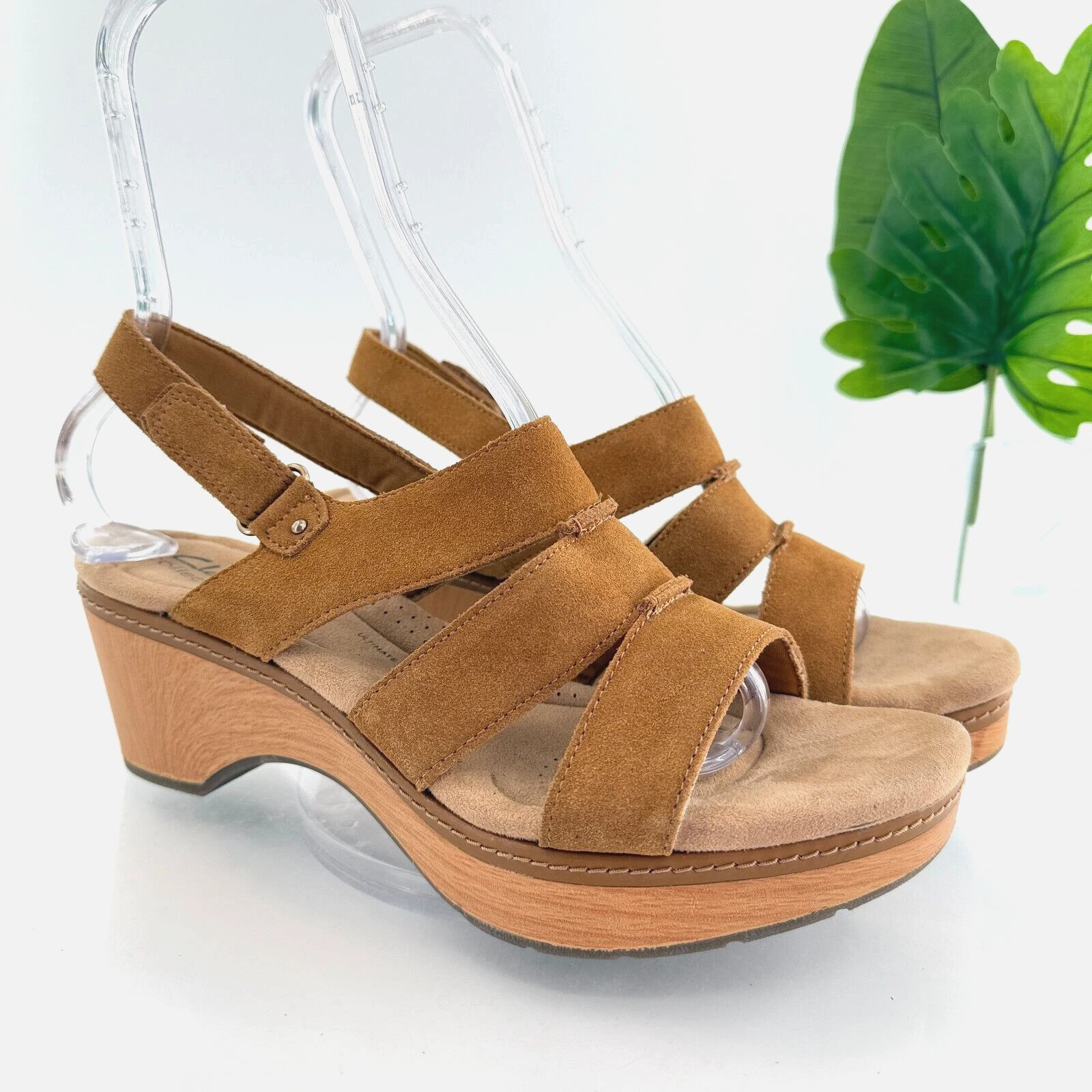 Clarks Seannah Glow sandalo con zeppa scamosciata donna 11 marrone slingback tacco legno