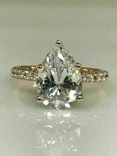 14K Rose Gold Plated 1.75CT Pear Cut Lab Created Diamond Engagement Wedding Ring