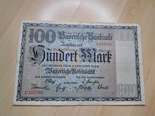 100 Mark L&auml;nderbanknote Bayern 1922 Reichsbanknote