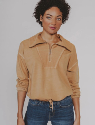 The Normal Brand Classic Terry Loop 1/2 Zip Sweater Jacket Collar Cinch NWT $100