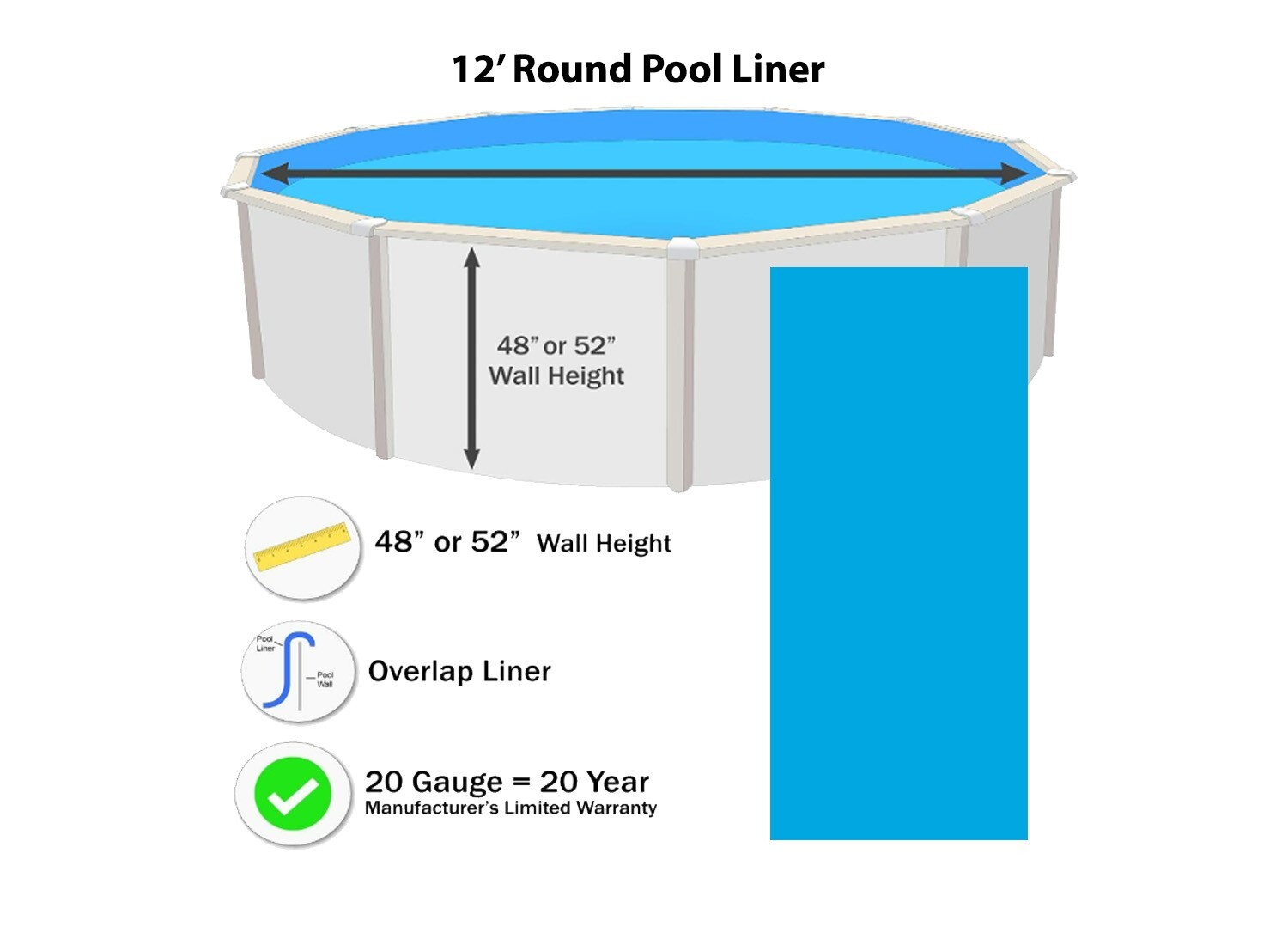 12' Round 20 Gauge Overlap Above Ground Swimming Pool Liner  - (Choose Pattern)