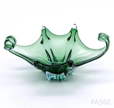 Vintage Murano Vidrio Artístico Cuenco Zipfelschale Cuenco Soplado Verde & Azul - Imagen 1 de 4