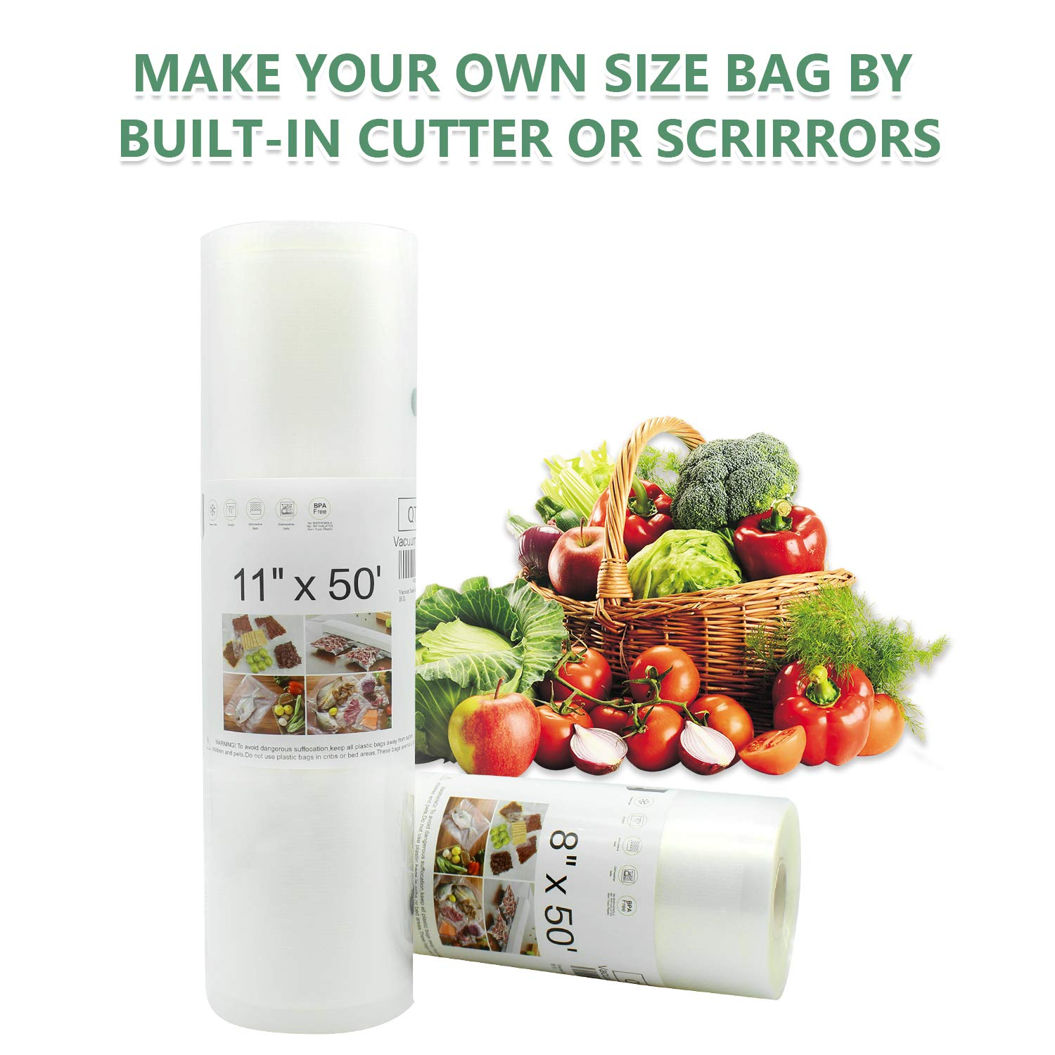 Vacuum Sealer Bags 11x50 Rolls 2 pack for Food Saver Seal a Meal Weston BPA Free eBay