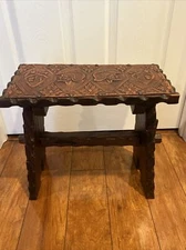 Vintage Birthing Chair Bench Stool for Midwife Tooled Leather Seat