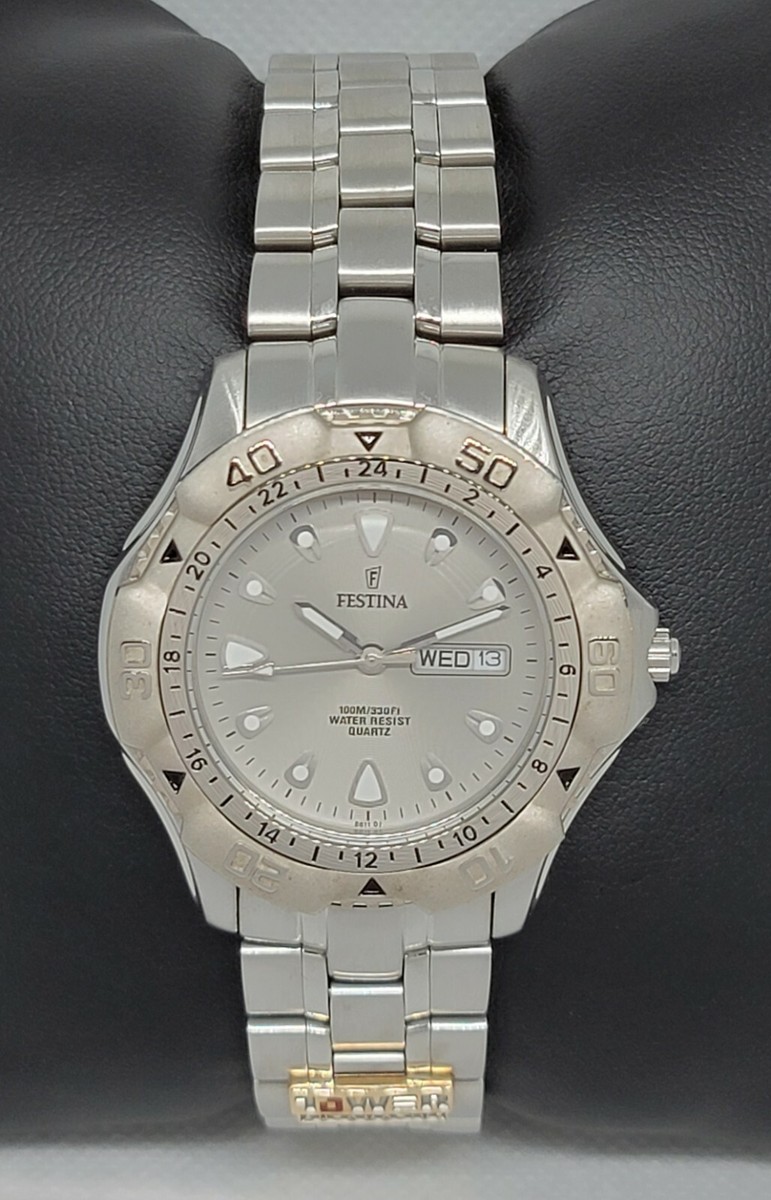 Mens Festina Tower Automotive Round Silver Tone Gray Dial Analog