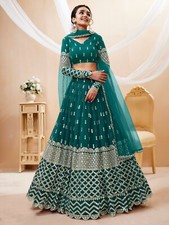 Indian Style Teal Blue Georgette Lehenga Choli With Net Dupatta For Function