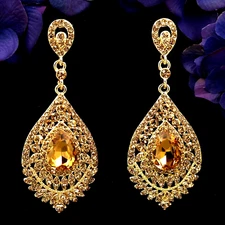 Women Gold Plated Topaz Crystal Rhinestone Chandelier Drop Dangle Earrings 7867
