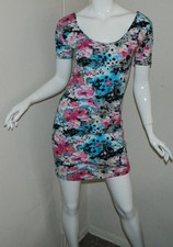 Women Material Girl Dress Multi-Color Floral Casual Party Cap Sleeve Size M