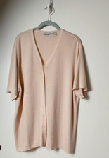 VTG FASHION BUG 22/24 WOMENS SHORT SLEEVE SWEATER BLOUSE TOP FRONT BUTTON PINK