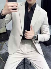 Men's Solid Color 2PCS Jacket Pants Suits Slim Fit Formal Dress Wedding Banquet