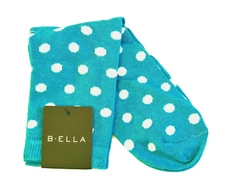 B. Ella Ladies Cotton Blend Crew Socks Beverly Dot Aqua White - NEW