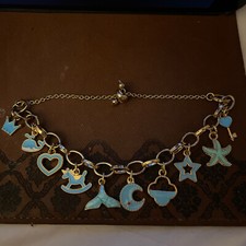 Gold Tone and Blue Baby Boy Shower Adjustable Dangly Charm Bracelet