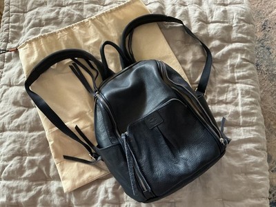 Will Leather Goods navy blue all leather backpack with laptop pocket