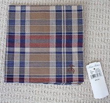 NEW Brooks Brothers Tan Navy Blue Brown Plaid Pocket Square