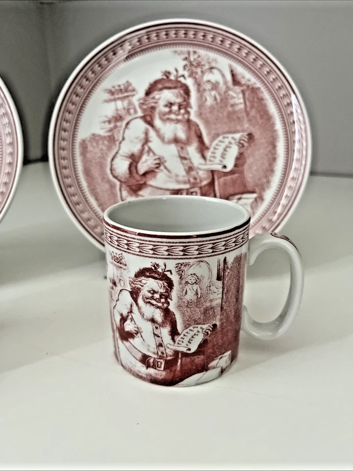 Spode Saint Nick Plate Mug Set x2 Williams Sonoma Red England Christmas 2004 - Image 4 of 4