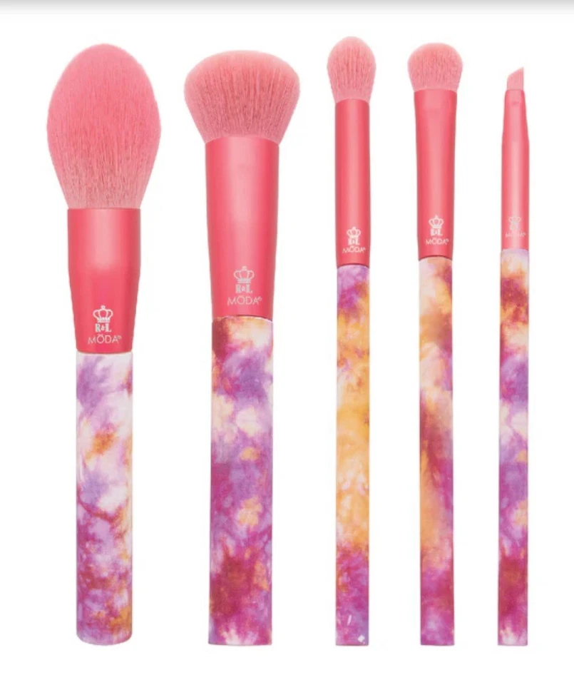 New! Limited Edition Moda 5Pc CALMING CORAL Tye Dye Series Makeup Brush Set  - Image 2 of 4