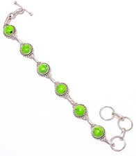 Tennis-Green Turquoise Gemstone 925 Sterling Silver Ethnic Bracelet 7.99" S27