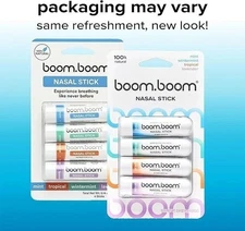 New 4 PACK BoomBoom Nasal Inhaler Stick Energy Boost Focus Aromatherapy Oil