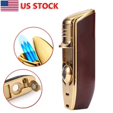 Cigar Cigarette Lighter Triple Jet Flame Torch w/Punch Refillable Butane 