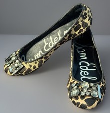 Sam Edelman Caper Leopard Calf Hair Flats Jeweled Toe Women's Size 6M Used