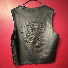 Indian Motorcycle Vest Men  s Pressed Inlay Logo On Back Snap Button Pockets 4 L