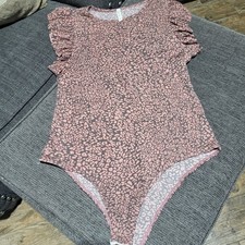 MTS Pink Animal Print Ruffle Sleeve Ribbed Bodysuit