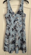 Trixxi V-Neck Sleeveless A-Line Fit & Flare Powder Blue Dress Flowers~Size M