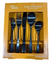 Our Table Black 20 Piece Flatware Set 18/0 Stainless Steel Colby Collection