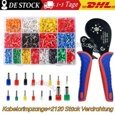 2120x Aderendhülsen Sortiment isoliert 0,5-16mm² Adern Endhülse Kabelschuhe Set