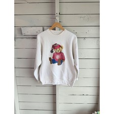 Vintage Teddy Bear Winter Snowflake Sweater Graphic Sweatshirt Cream White