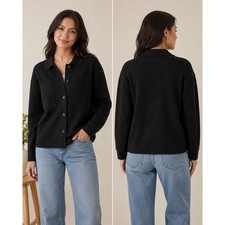 Quince Black Knit Shirt Jacket Sweater Cardigan Button patch Pockets Women's XS
