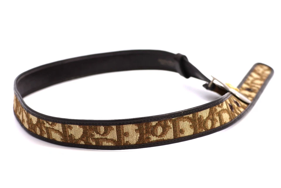 Christian-Dior Vintage Women's Belt Trotter Canvas Logo Buckle Brown Authentic - Image 4 of 4