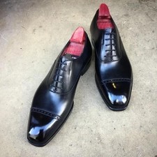 New Men's Handmade Black Color Leather Oxford Cap-Toe Lace Dress Formal Shoe Men