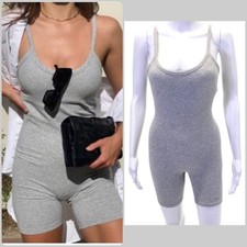 Alo Yoga Seamless Ribbed Mellow Athletic Heather Grey Bodysuit Romper S