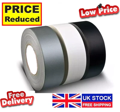 BARGAIN PACKAGING WHITE SILVER BLACK ALL PURPOSE DUCT GAFFER CLOTH TAPE WATERPROOF 2 " 50M