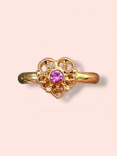 Barbie Girls Heart Shaped Ring 10kgf Pink Rhinestone Size 3 Adjustable Vintage